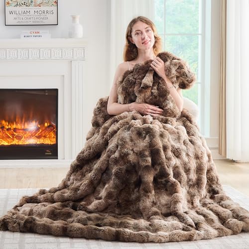 Lotus Karen Faux Fur Throw Blanket Tie-Dye Dark Coffee-Big Bubble Rabbit Fluff Blanket for Couch,Small Fluffy Fuzzy Cozy Blanket,Thick Furry Plush Shaggy Blankets,50x60 Inches
