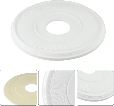 PU Decorative Ceiling Medallion 33Cm Outer 10Cm Inner For Light Fixture Or Ceiling Fan Cover With Elegant Round Design, Moisture Resistant White Plate