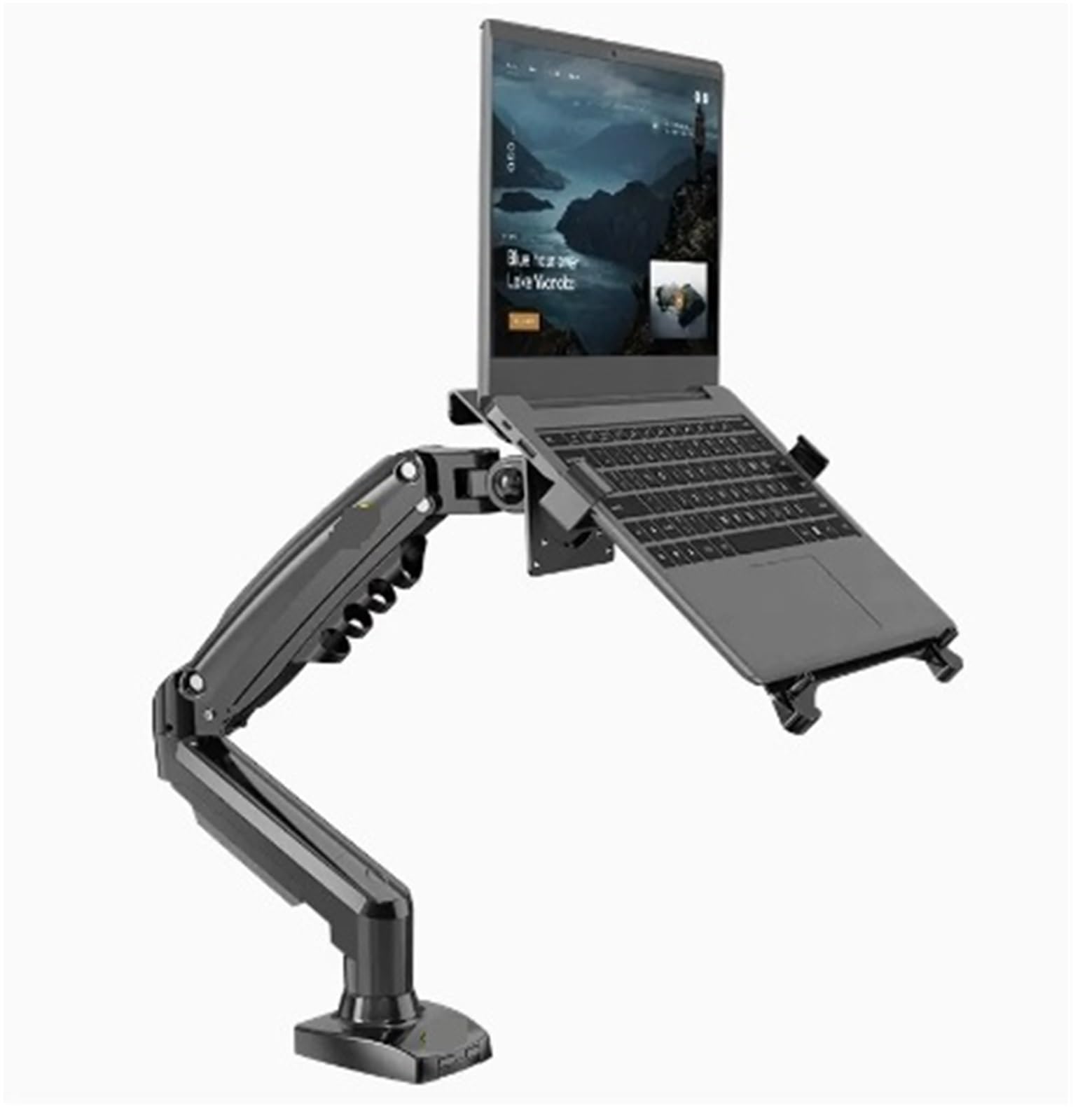 YLUPVT 2 In 1 NB F80 + FP-2 For 17-30" Monitor + 10"-17" Laptop Desktop Holder Notebook Computer Mount Stand Laptop Clamp(Matte Charcoal NoUSB)