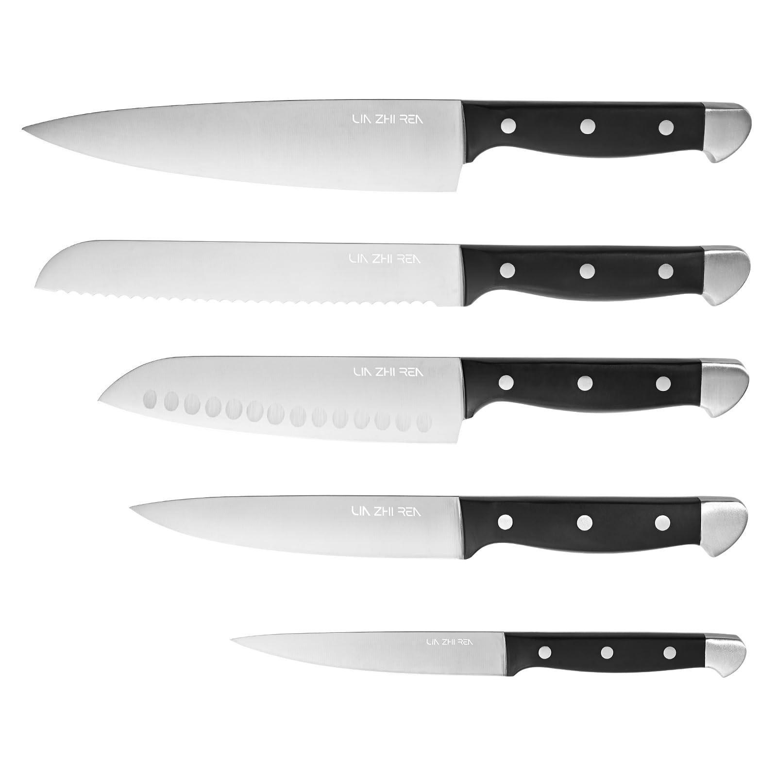 LIN ZHI REN Professionelles Küchenmesserset, 5-teilig, Edelstahlmesser, scharfe Klingen und ergonomische Griffe, spülmaschinenfest