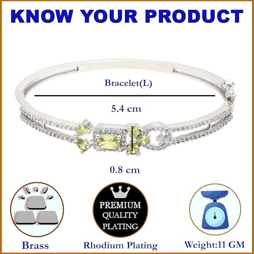 Image of ZENEME Rhodium-Plated American Diamond Studded Flower Patterned Kada Bracelet For Girls and Women