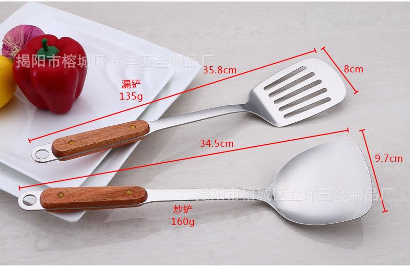 Kankuwar Stainless Steel Ladle, Serving Spoon, Spatula & Slotted BBQ Turner for Ladling Soup, Stir-Frying Food, Grilling, Scraping, Turning Meat, Mixing Scrambled Eggs, Flipping Burgers (Set of 6) - Image 9 thumbnail