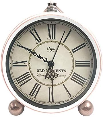 JUSTUP 5.2" Classic Retro Clock, European Style Vintage Silent Desk Alarm Clock Non Ticking Quartz Movement Battery Operated, HD Glass Lens, Easy to Read (White)