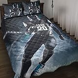OhaPrints Custom American Football Gift for Boy Personalized Name Number Quilt Blanket & Pillowcases