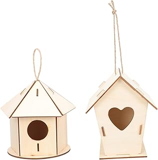 Yardwe 2pcs Wooden Bird House Desktop Toys Outdoor Bird House Decorative Bird Houses Hanging Garden Props Wood Bird House Craft Wooden Bird Hut Beige DIY Bird House Paint Bird House Large