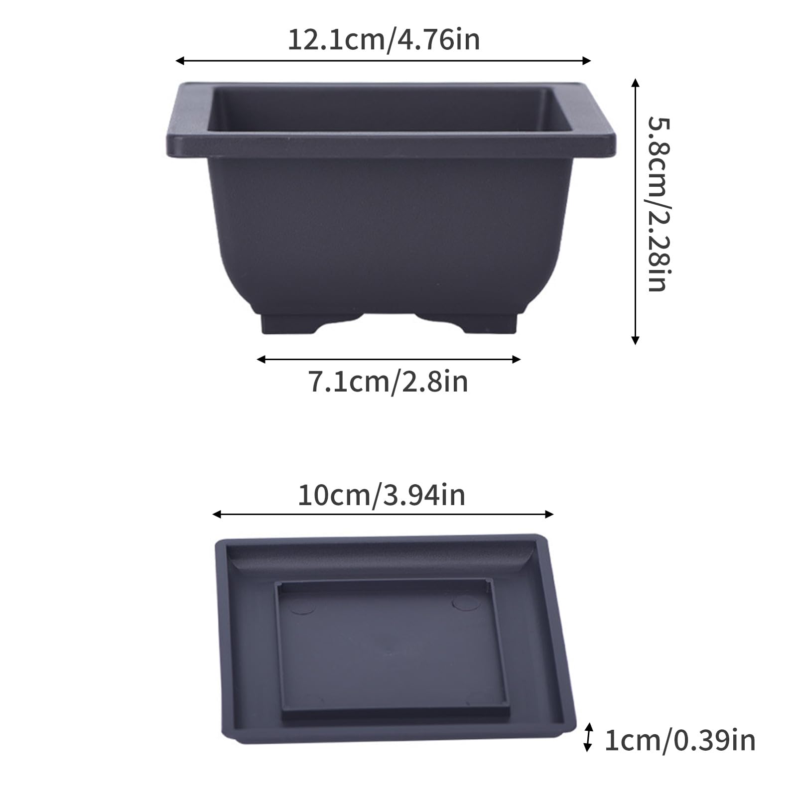 Vaso Bonsai, 6 Pezzi, Rettangolare, Plastica, Grande, Nero, Adatto per