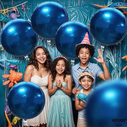 Image of KatchOn, Metallic Blue Mylar Balloons - Big 22 Inch, Pack of 6 | Round Ramadan Balloons for Ramadan Decorations | Eid Decorations, Blue Party Decorations | Baby Shower, Blue Birthday Decorations