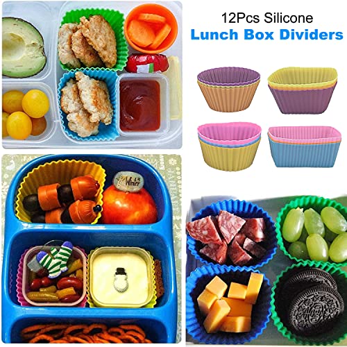 Qefuna 12 Pcs Silicone Lunch Box Dividers, 10Pcs Food Picks, 6X1.7 Oz Salad Dressing Container To Go, Lunch Accessories For Bento Box #TOP3