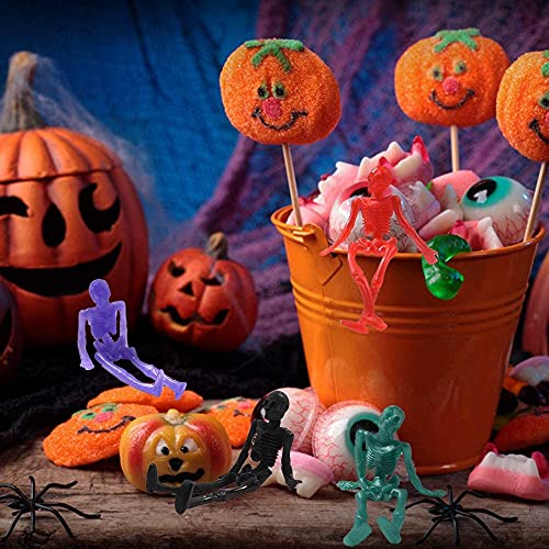 JOICEE 24PCS Halloween Stretchy Skeleton Toys, Assorted Color Stretchy Skull Squishy Toys for Party Favors, Happy Halloween Goody Bag Fillers, Halloween Sticky Toys for Kids, Boys & Girls4
