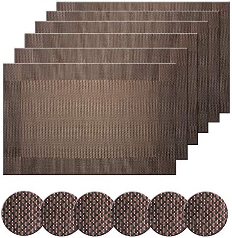 Bright Dream Placemats and Table Runner Sets Woven Vinyl Non slip 6 Placemats with 1 Table RunnerGrey
