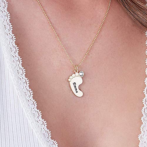 Myka - Personalized Engraved Baby Feet Charms Name Necklace With Crystals/Diamond - Up To 5 Charms & Engravings - Custom Inscriptions - Jewelry For New Mom, Her, Women For Mother’s Day, Birthday, Christmas - 925 Sterling Silver, Gold & Rose Gold Plating, Vermeil #TOP1