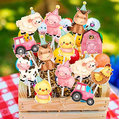 Pink Farm Animal Cake Decoration Farm Animal Cake Topper For Girls Farm Animal Theme Birthday Party Cupcake Topper Cow Cake Decoration For Farm Animal Baby Shower Birthday Party #TOP3