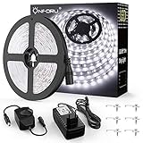 led blanco 5mm ♥.【Fácil de Usar con Adaptador】 - Esta luz de tira del LED viene con un adaptador con el interruptor. Puede adherirla con facilidad utilizando el adhesivo en su parte trasera. Además, viene con tornillos de fijación por si acaso. Nota: hay que ponerla en un superficio limpio y plano para evitar caerse.