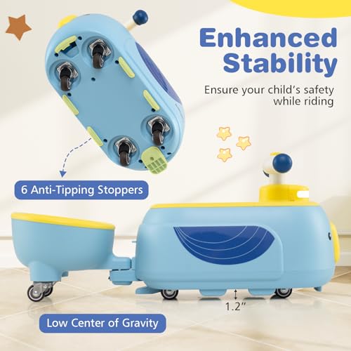 Image of Costzon Toddler Ride On Toys, 2 in 1 Ride-On Scooter with Trailer, Light, Music & Under-Seat Storage, Foot-to-Floor Sliding Car, Kids Riding Toy for 1+ Year Old Boys & Girls (Blue)