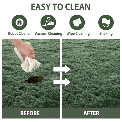 9x12 Area Rugs for Living Room Green Fluffy Shag Rug,Plush Bedroom Grass Carpet for Kids Teens Indoor Classroom Home Decor Aesthetic
