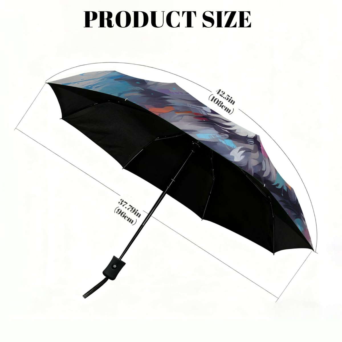 Ombrello pieghevole da viaggio con lupo arte astratta ombrello compatto antivento impermeabile con protezione UV rivestimento nero leggero 8 stecche portatile per pioggia sole