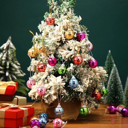 30 Pcs Mini Disco Balls Rainbow Disco Ball Christmas Ornaments Colorful 1.18in Little Mirror Disco Balls for Xmas Tree Decoration,Wedding,Birthday