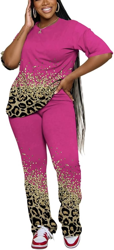 PINSV Women 2 Piece Outfits Short Sleeve Top and Flare Pants Lounge Sets Tracksuit - Image 3