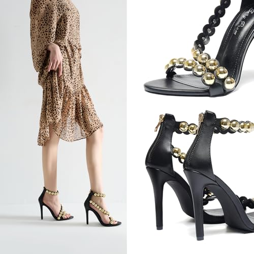 Women's 4.3IN Stiletto Open-Toe Sandals Beaded Ankle Strap & Zip Closure Nightclub Party Wedding Heels Shoes2