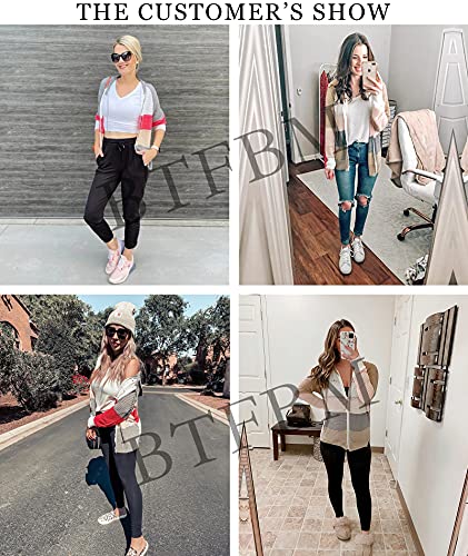 BTFBM Women Zip Up Striped Hoodies Jackets Color Block Print Long Sleeve Drawstring Stretchy Casual Pullover Sweatshirts (Stripe Khaki, Medium)