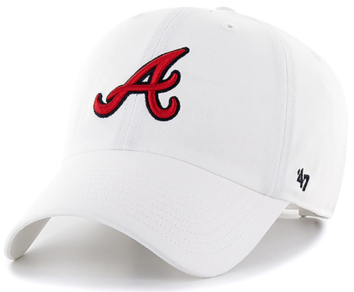 47 MLB White Team Color Primary Logo Clean Up Adjustable Strap Hat Cap, Adult One Size Fits All, Atlanta Braves Off-White, One Size โ image 1