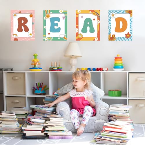 COCHIE Reading Posters for Classroom Decorations, Library Reading Corner Decor, Read Signs Poster Bulletin Board Set of 4, Pre-k Preschool Kindergarten Classroom Wall Decoration (Groovy) - Image 5