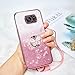 RTYQXK for Samsung Galaxy S7 (Not Fit S7 Edge) Phone Case,for Mobile Phone Case for Women and Girl, Glitter Butterfly Floral TPU Protective Cover with Kickstand+Strap for Samsung S7 (Pink)