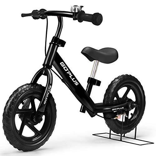 Goplus 12" Kids Balance Bike, No Pedal Bicycle w/Adjustable Bar and Seat, Brake
