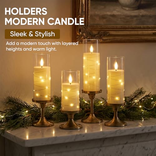 Image of Homemory Flameless Candles with Remote Timer, Clear Acrylic Flickering LED Pillar Candles with Embedded Fairy String Lights, Battery Operated Candles for Wedding Fireplace Lantern Home Decor, Set of 9