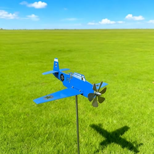 Airplane Weather Vane 11.4 Inch Blue Iron Stainless Steel Wind Spinner with Arrowhead and Double Wings, Decorative Airplane Windmill for Garden Patio Lawn Yard by Tissting - Image 8