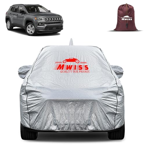 Image of Waterproof Car Body Cover for Jeep Compass BP | Mirror & Antenna Pocket Anti-Scratch with Soft Cotton Inner Lining Triple Stitched Protection| Heat Resistant | Rain Protection (Silver)