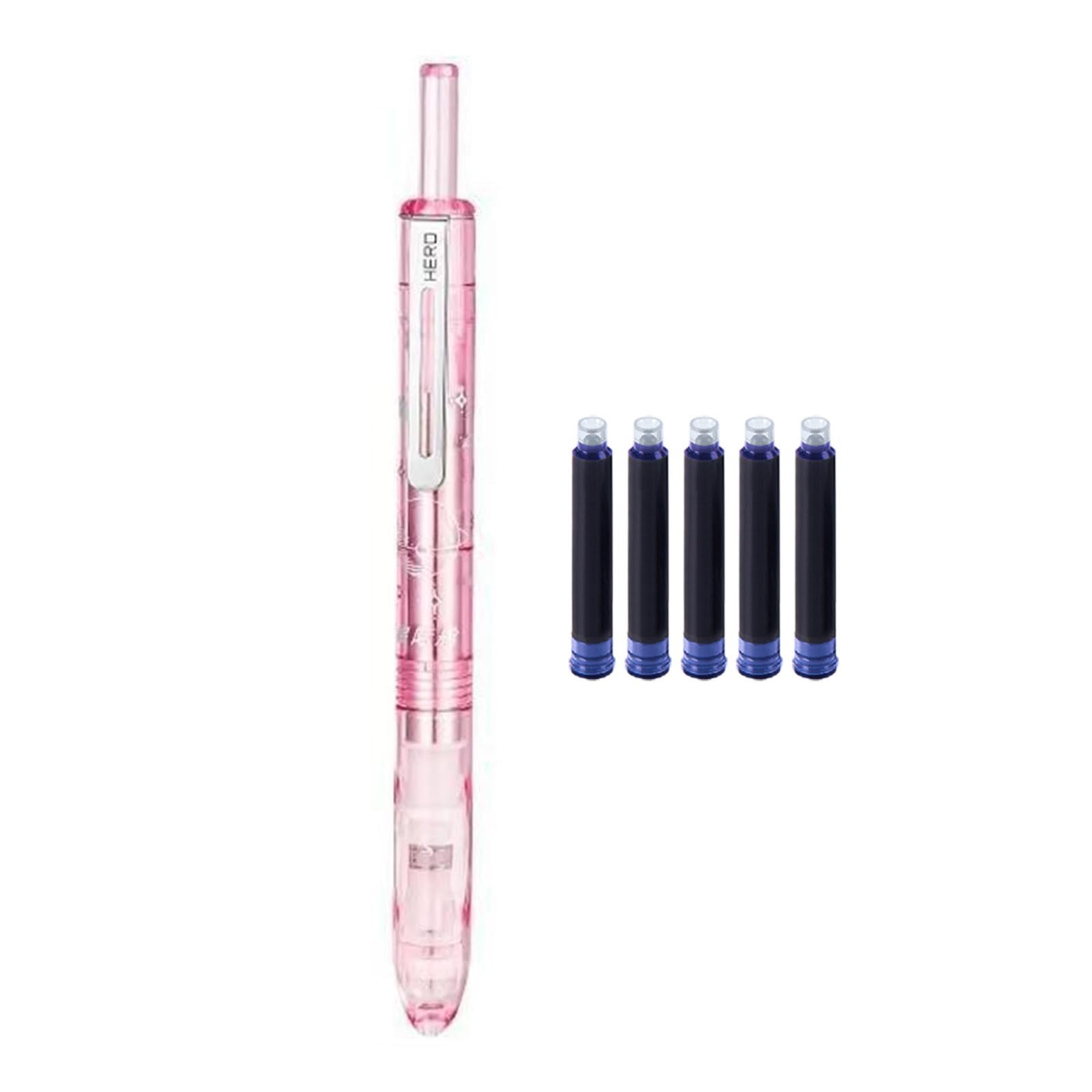 Tsophreniq Press Fountain Pen Metal Inks with 5 Cartridges 0.38mm Fine Tip Retractable for Writing Drawing Metal Fountain