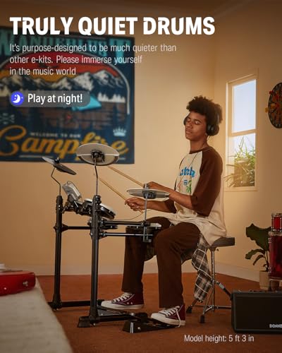 image for Donner DED-80 Electric Drum Kit with 4 Quiet Mesh Pads, 180+ Sounds, 3