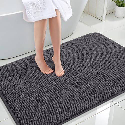 Image of OLANLY Thick Memory Foam Large Bathroom Rugs 44x32, Extra Soft Absorbent Bath Rug, Quick Dry Bath Mat, Non-Slip, Machine Washable Mats for Bathroom, Tub and Shower, Home Decor Accessories, Dark Grey