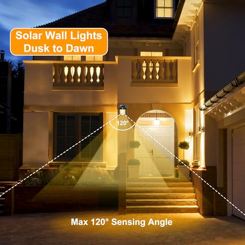 Joomer Solar Wall Lights Outdoor 2PACK,Solar Wall Lantern with 3 Modes & Motion Sensor,Dusk to Dawn Porch Lights Fixture,Waterproof Exterior... - Image 5