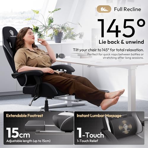 Image of Dowinx Gaming Chair Fabric Big and Tall with Pocket Spring Cushion, Massage Game Chair Cloth with Headrest, Ergonomic Computer Chair with Footrest 350LBS
