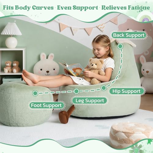 Image of 31 Inches Memory Foam Bean Bag Chair - Ultra Soft Faux Rabbit Fur Sofa with Handle & Machine Washable Cover, Comfy Lazy Chair for Kids Teens, Perfect for Reading Gaming in Living Room Bedroom,Green