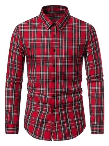 Men's Plaid Shirt Checkered Long Sleeve Collared Button Down Casual Shirts