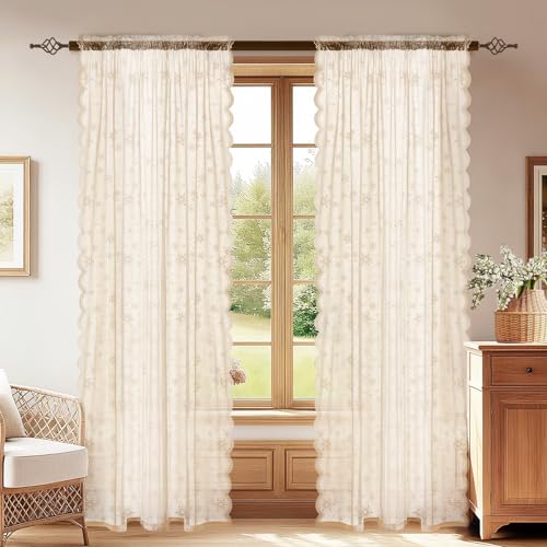 YSTELLAA Cortinas Salon Translucidas 2 Piezas, 70x150cm, Cortinas Dormitorio con Rod Bolsillo, Cortina Ventana Modernas Decorativos, Visillos Dormitorio Suaves, Beige