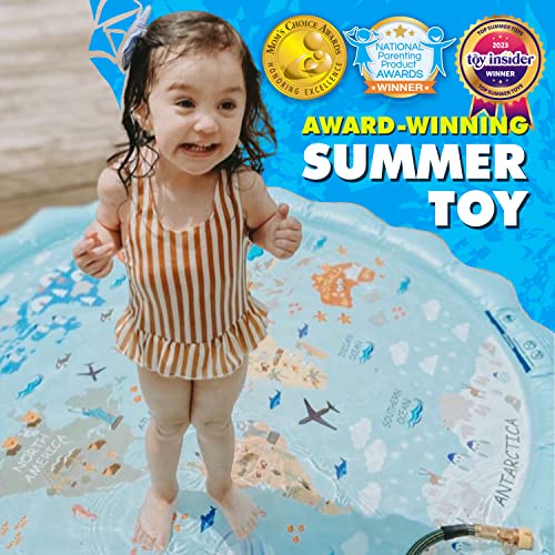 Image of SplashEZ 3-in-1 Splash Pad, Sprinkler for Kids and Baby Pool for Learning - Children's Sprinkler Pool, 60'' Inflatable Water Summer Toys - inchAround The World inch Outdoor Play Mat for Babies & Toddlers