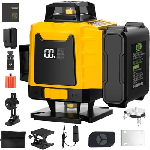 Laser Level, 16 Lines 4D x 360° Green Laser Spirit Level Self Leveling with Pulse Mode,1 x 4800mAh Battery, Remote Control, IP54 Waterproof & Dustproof Cross Line Lazer Tool for Indoor/Outdoor