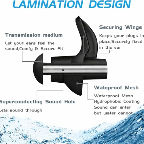 Image of James HealthPlus 1 Pair Waterproof Soft Silicone Earplugs for Water Sports Swimming Accessories with Storage Box (Black)