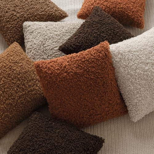 Image of Foindtower Set of 2 Curly Teddy Wool Pillow Covers Decorative Boucle Textured Lumbar Throw Pillow Faux Fur Sherpa Pillowcases Sheepskin Fuzzy Cushion Case for Sofa Bedroom Car 12 inchx20 inch Burnt Orange