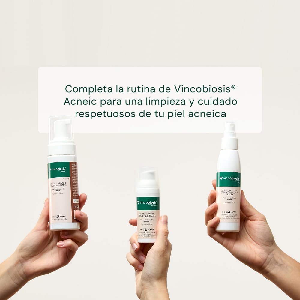 Cremigel facial dermoequilibrante Vincobiosis® Acneic: ayuda a reducir granos, rojeces y otras imperfecciones devolviendo el equilibrio a la piel acneica. Apto para pieles sensibles. 50 ml
