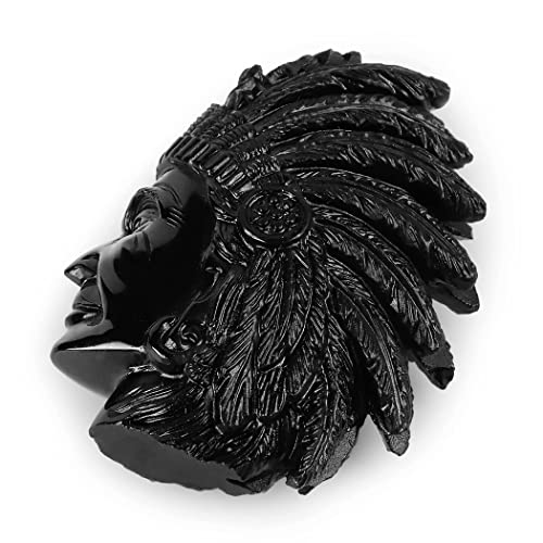 Smq 3.3" Indian Head Bust Statue Black Obsidian Crystal Stone Skull Ornaments Native American Indian Figurine For Diorama Gemstone Sculpture For Home Office Room Decor #TOP4