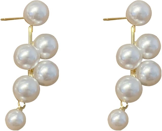 Yienate Long Pearl Tassel Drop Earrings Multi Beaded Cluster Chandelier Pearls Dangle Earrings Gold Pearl Chain Earrings Statement Bridal Pearl Earrings Jewelry for Women Girls