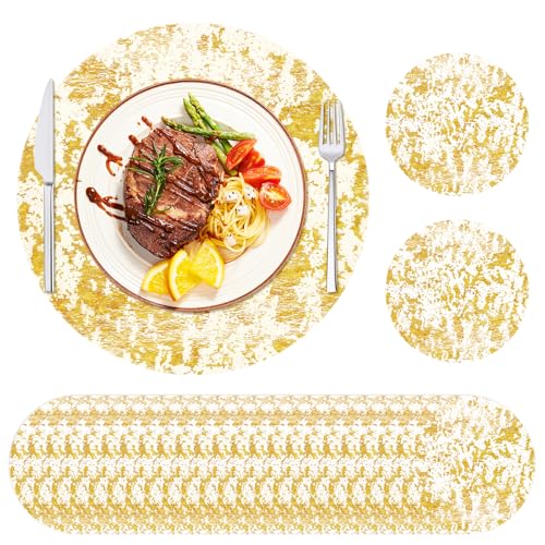 50 pièces de sets de table jetables, ronds, couverts en or, sets de table en feuille d'or pour fête d'anniversaire, mariage, décoration de table de fête -...
