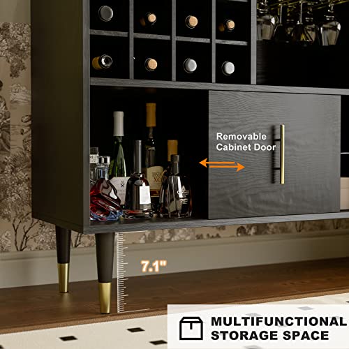 Ikifly Accent Kitchen Sideboard Buffet Cabinet With Storage, Wood Bar Cabinet Server Cupboard With 12 Wine Bottle Rack, Stemware Holder And Drawers, For Kitchen Dinning Room Living Room - Black #TOP5