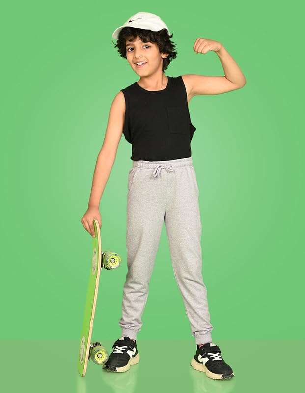 Image of Nusyl Solid Cotton Track Pants for Boys | Premium Soft Flow Joggers | Comfortable Relaxed Fit with Ribbed Cuffs | 2-16 Years | Multiple Colors
