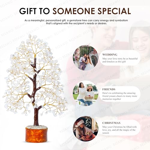 Image of Crocon Clear Quartz Crystal Tree of Life, 10-12 inch Birthday Gifts for Women | House Decor for Healing Crystals, Spiritual Gift Room Decor gemstone House Warming Gifts New Home, Birthday Gift for Mom